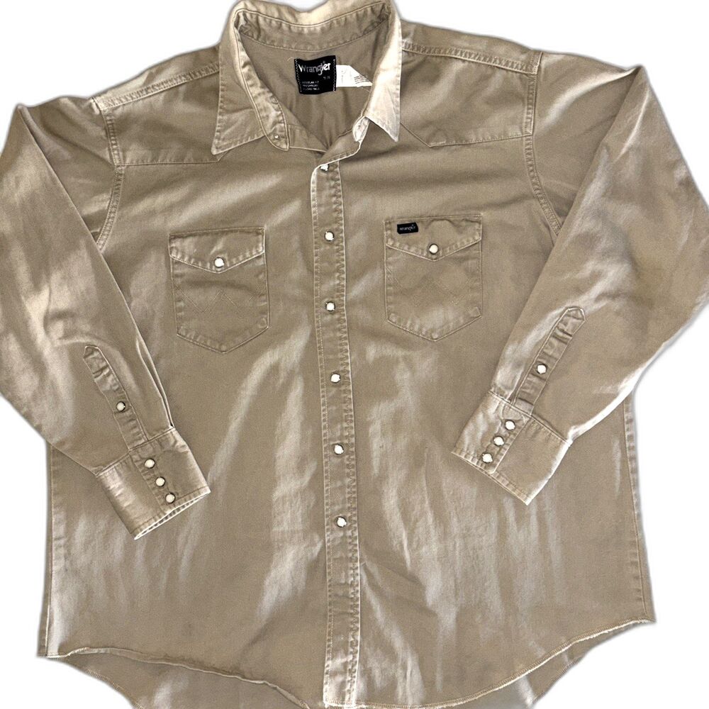 Vintage Wrangler Brushpopper Tan Brown Pearlsnap Western Shirt 19-36 XXL USA